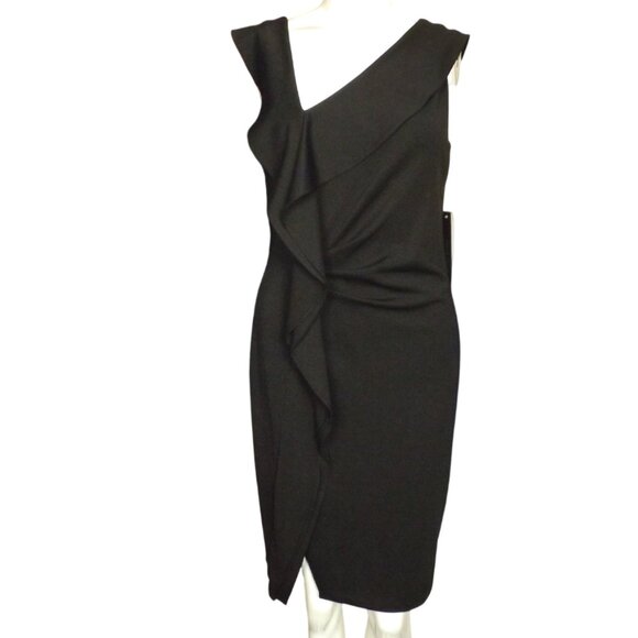 new H HALSTON Dress, 8, Black, Asymmetrical, Ruffle front, Sleeveless - Picture 9 of 15